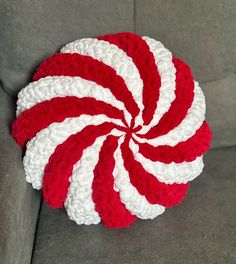 This adorable squishy pillow is the ideal holiday decoration for any room, couch, or bed! These are made to order and are the perfect treat for you or a loved one! The squishy fiber fill pillow is made with the softest, most cuddly yarn and comes in 2 different sizes: approx. 12 & 18 in. This throw pillow makes for the ultimate handmade gift this holiday season! Swirl Crochet, Candy Cane Pattern, Crochet Pillow Pattern, Crochet Pillow, Peppermint Candy, Pattern Pillow, Room Couch, Pillow Pattern, Handmade Crochet