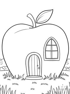 an apple house with a door and window