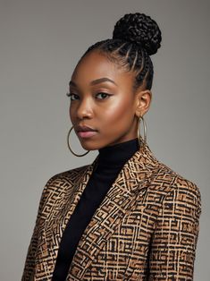 41 Sleek Bun Hairstyles for Black Women: A Style Guide Neat Black Hairstyles, Neat Bun, Black Braided Updo, Box Braids Bun, Braided Crown