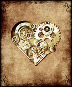 a heart made out of gears on top of a piece of paper