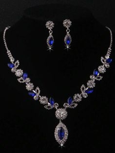 Free Returns ✓ Free Shipping✓. Necklace & Earrings Set, Deluxe Blue Rhinestone Inlaid Claw Chain Jewelry Set For Bride, Women's Wedding Dress Accessories, Stage Performance Ornaments- Women Jewelry Sets at SHEIN. Quince Jewelry Royal Blue, Jewelry Set For Bride, Royal Blue Jewelry, Performance Outfits, Womens Wedding Dresses, Prom Ideas, Wedding Dress Accessories, Women's Jewelry Sets, Stage Performance