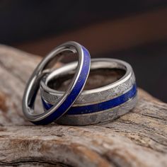 Lapis Lazuli His and Hers Wedding Band Set Army Wedding, Blue Wedding Band, Hunting Wedding, Bridal Statement Necklace, Meteorite Wedding Band, Gibeon Meteorite, Tattoo Wedding Rings, Meteorite Jewelry, Meteorite Ring