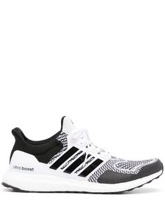 Cloud white/core black UltraBoost 1.0 DNA sneakers from adidas featuring panelled design, branded insole, signature trefoil logo detail, front lace-up fastening and flat rubber sole. These styles are supplied by a premium sneaker marketplace. Stocking only the most sought-after footwear, they source and curate some of the most hard to find sneakers from around the world.. White Running Shoes With Logo Print For Streetwear, White Running Shoes With Logo Print, High-top White Running Shoes With Logo Print, White High-top Running Shoes With Logo Print, White Running Sneakers With Logo Print, Adidas Sneakers With Logo Print For Streetwear, Adidas Sneakers With Logo Print For Sports, White Core, Adidas Ultraboost