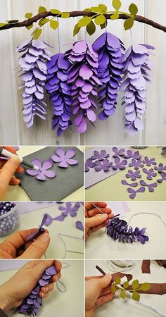 the process of making paper flowers is shown