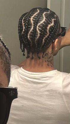 Mens Box Braids Short, Braids For Super Short Hair, Cornrows With Gold Cuffs, Cornrow Hairstyles 6 Braids, Short Hair Men Braids, Male Cornrows Braids For Men, Wavy Cornrows Men, Creative Cornrows Design