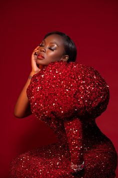 Sequin Velvet Dress, Christmas Fashion Photoshoot, Velvet Sequin Dress, African Photography, Blake Lovely, Dramatic Sleeves, Red Sequin Dress, Red Mermaid, Best Red Carpet Looks