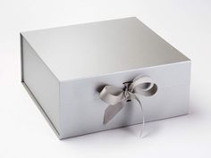 Silver XL Deep Gift Box Sample Supplied with Ribbon Folding Gift Boxes, Big Gift Boxes, Ribbon Storage, Gift Box With Ribbon, Wine Hampers, Magnetic Gift Box, Hamper Boxes, Large Gift Boxes, Box With Ribbon