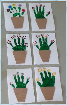 four cards with flowers and cactus in them