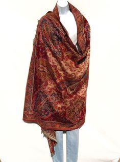 Kashmir Himalayan Yak/Sheep Wool Blend Shawl/Throw/Wrap Handloomed/Handcrafted by Artisans Detailed Design of Tribal Patterns  Himalayan Yak & "Bheda" Sheep Wool Blend Tight Weave  Handloomed in India Tassels or Fringe at Both Ends Paisley Design and Pattern !!!…Ideal Unique Handcrafted gift for you, family, your friends and co-workers…!!! Hand loomed in Tibet, Nepal or India each piece is handcrafted by a tribal family pattern. This piece is reversible. The pictures show the main view and other pictures show the reverse view. _________________________________________________________ Yak Wool: Yak is an animal that lives high in Himalayan mountains and is accustomed extremely low temperatures. The down layer of wool that is soft and next to the skin is brushed out each spring and is then m Red Pashmina Shawl For Fall, Red Fall Pashmina Shawl, Red Bohemian Pashmina Shawl, Red Handmade Bohemian Shawl, Vintage Red Pashmina Shawl, Himalayan Mountains, Kashmiri Shawls, Afghan Throw Blanket, Blanket Shawl