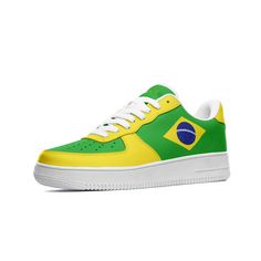 Extremely comfortable custom leather Brazil sneakers with design on both sides, Brazil flag green with yellow accents, and Brazil text on the tongues - Perfect shoes to match your jersey on gameday. These are awesome for any Brazil soccer fan! .: Made of leather .: Great quality! .: 3-13.5 US sizes .: Non-marking rubber outsole for traction and durability .: Perforated toe box provides breathability. .: Comfort and impact protection. I Can Ship Worldwide! ** Please allow 1-3 weeks for delivery Yellow High-top Sneakers For Sports Events, Yellow Basketball Shoes For Sports With Round Toe, Yellow Basketball Shoes With Round Toe, Yellow Round Toe Basketball Shoes For Sports Events, Yellow Sporty Sneakers For Sports Events, Sporty Yellow Sneakers For Sports Events, Custom Casual Sneakers For Sports Events, Casual Custom Sneakers For Sports Events, Custom Lace-up Sneakers For Sports With Rubber Sole