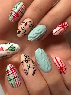 Xmas Nail Designs, Holiday Manicure, Candy Cane Nails, Christmas Gel, December Nails, Red Christmas Nails, Tree Nails, Winter Nails Acrylic