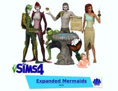 the animated mermaids are standing next to each other in front of a white background