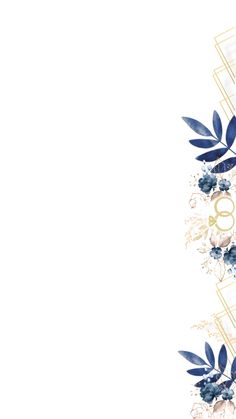 the number eight is surrounded by blue flowers and leaves on a white background with gold lines