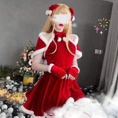 Elegant Cute Christmas Girl Red Halter Dress SP16652 Material: velvet, plushColor: Red Products includes: Dress+Cappa (detachable)+Hairband+Gloves Size: S M L XL Size Chart Size/cm Bust Length S 76-82 70 M 80-86 71 L 84-90 72 XL 88-96 73 Red Fitted Winter Costume, Fitted Red Costumes For Winter, Fitted Red Winter Costumes, Red Winter Costume For Costume Party, Red Winter Cosplay Dress, Red Winter Party Costume, Red Christmas Costume Dress, Red Winter Costume Party Dresses, Winter Velvet Costume Party Dresses