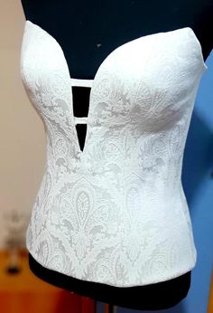 Pearl white couture wedding corset with deep V decolette opening  The corset is made with unique technique of quilted cups and give natural shape of the bust. Attention is given also on the inside as well. The lacing at the back makes the corset easily adjustable. All corsets are custom made so if Luxury White Corset For Wedding, White Historical Design Corset For Wedding, Luxury White Evening Corset, Fitted White Corset With Corset Back, White Wedding Corset With Corset Back, Bridal Corset, Wedding Corset, Diy Wedding Dress, Corset Pattern