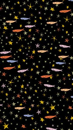 an image of stars and rockets in the night sky on a black background that is very colorful