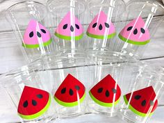 watermelon slices cut out from plastic cups