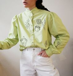 Buy Hand Embroidered Pistachio Green Shirt With Puff Sleeves online on Etsy India. Shop for handmade, vintage and unique Womens Blouses items from SlooowHands online on Etsy Green Embroidered Long Sleeve Tops, Green Embroidered Relaxed Fit Blouse, Green Cotton Top With Floral Embroidery, Green Blouse With Floral Embroidery And Relaxed Fit, Green Embroidered Blouse With Relaxed Fit, Green Long Sleeve Top With Floral Embroidery, Cotton Embroidered Puff Sleeve Blouse, Spring Green Embroidered Shirt, Green Embroidered Shirt For Spring