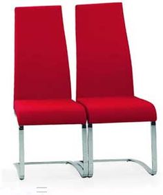 two red chairs sitting next to each other on a white background with the seat up