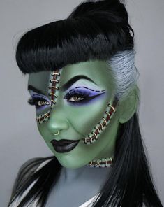 Frankenstein Makeup, Best Halloween Makeup, Frankenstein Costume, Fantasy Make-up, Halloween Make-up Looks, Creepy Halloween Makeup, Cute Halloween Makeup, Cool Halloween Makeup, Face Art Makeup