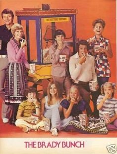 an advertisement for the brady bunch shows people eating and drinking