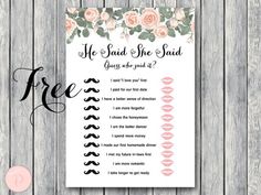 a printable wedding game with flowers and mustaches for the bride's speech