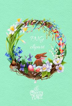 a watercolor painting of an easter wreath