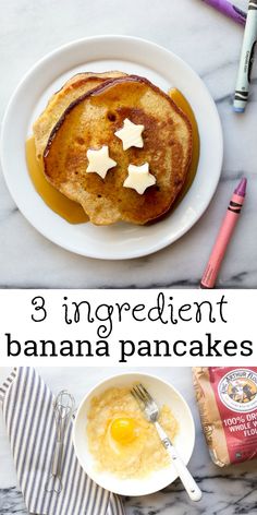 three ingredient banana pancakes with butter and syrup