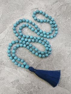 Turquoise Mala Necklace Turquoise Howlite 108 Mala Hand Knotted Mala Necklace Blue Tassel Mala Bead Yoga Gift Jewelry Prayer Beads Necklace  -  8mm  Turquoise Howlite 108 beads -  10 mm Howlite Guru bead -  9cm Blue tassel MY SHOP: https://www.etsy.com/shop/BonBonStones Please contact me with any questions. I'm happy to help! Turquoise Jewelry With 8mm Beads For The Beach, Blue 8mm Bead Jewelry For The Beach, Beach Jewelry With 8mm Blue Beads, Blue Beaded Jewelry For The Beach, Blue Beaded Jewelry For Beach, Bohemian Blue Gemstone Beaded Necklaces, Blue Bohemian Beaded Gemstone Necklace, Bohemian Blue Gemstone Beaded Necklace, Turquoise Round Beads Necklace For Beach