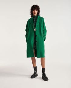 Double-faced button-up green wool coat | The Kooples Green Wool Coat, Black Cashmere Sweater, Winter Attire, The Kooples, Green Wool, Slim Fit Pants, Long Coat, Wool Coat, Winter Collection