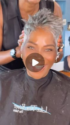 Najah Aziz on Instagram: "Can I upgrade you to grey? 😎  #najahongrey #liketheriversalon  #greyhair" Gray To Platinum Hair, Platinum Grey Highlights On Dark Hair, Black Women Salt And Pepper Hair, Gray Hair Black Highlights, Short Natural Grey Hair Black Women, Long Salt And Pepper Hair Over 50, Silver Hair Pixie Haircut, Short Gray Pixie Haircuts, Black Women Gray Hairstyles