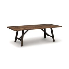 a wooden table with black legs on a white background