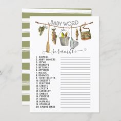 a baby word game with clothes hanging on a line