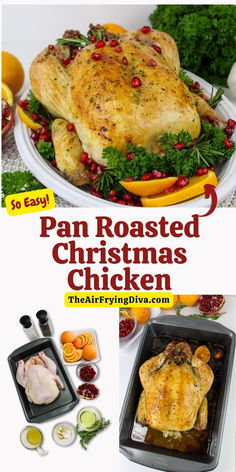 Pan Roasted Christmas Chicken Oven Baked Whole Chicken, Christmas Chicken Recipes, Whole Baked Chicken, Most Pinned Recipes, Christmas Chicken, Tender Chicken, Tasty Bites, Chicken Flavors, Yummy Eats