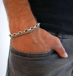 Men Silver Bracelet, Mens Bracelet Set, Mens Chain Bracelet, Silver Jewelry Diy, Mens Silver Jewelry, Jewelry Classic, Silver Rings With Stones, Silver Bracelets For Women, Mens Bracelet Silver