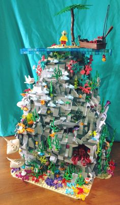 a lego christmas tree made to look like an ocean scene