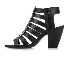 Synthetic strap upper with cage design, Easy zip-up side closure, Open round toe, Approx. 3 1/4 inch heel height, Smooth synthetic lined insole, Durable rubber outsole, Y-Not™ branding details | Women's Y-Not Lila Dress Sandals in Black Smooth Size 9.5 Spring Evening Wedge Sandals With Stacked Heel, Strappy Sandals With Stacked Heel For Summer, Spring Strappy Heels For Day Out, Spring Sandals With Stacked Heel For Day Out, Strappy Wedge Sandals For Spring Parties, Stacked Heel Sandals For Spring Day Out, Strappy Evening Sandals For Spring, Black Sandals For Spring Day Out, Black Heels For Spring Day Out