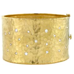 18 KT Yellow Gold Hammered Textured Gypsy Set Diamond Cuff Bangle Bracelet NEW | eBay Diamond Cuff Bracelet, Hammered Bangles, Yellow Gold Bangle, Diamond Bangles Bracelet, Handmade Fine Jewelry, Cuff Bangle Bracelet, Womens Jewelry, Hammered Gold, Diamond Bangle