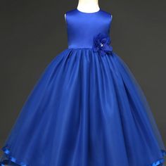 Kids Girls Party Wear Costume For C.. Blue Satin Ball Gown, First Holy Communion Dresses, Ballgown Dress, Holy Communion Dresses, Fairytale Gown, Girls Party Wear, Satin Ball Gown, Party Frocks, Kids Fashion Dress