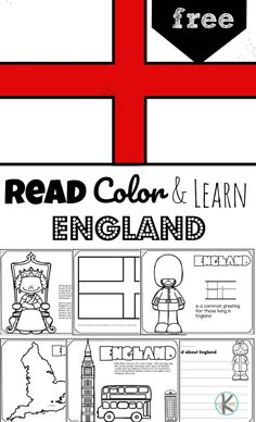 an image of the flag of england with text reading read color and learn english on it