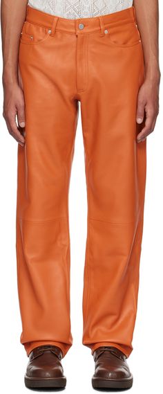 Grained lambskin pants. · Belt loops · Five-pocket styling · Zip-fly Supplier color: Burn orange Leather Pants For Men, Burn Orange, Mens Leather Pants, Pants For Men, Leather Trousers, Casual Trousers, Cargo Trousers, Burnt Orange, Bottoms Pants