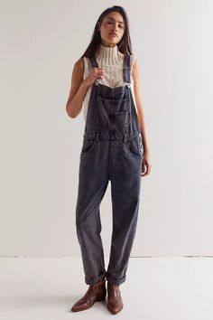 We The Free Ziggy Denim Overalls | Free People Slouchy Overalls, Black Overalls Outfit, Wishlist 2024, Black Overalls, Fall Fits, 2024 Fashion, Denim Overalls, Fall Style