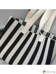 BirdinBag - Striped Color Block Tote Bag: Stylish, Versatile, and Perfect for Any Occasion! Black Canvas Bag For Daily Use In Summer, Black Canvas Shoulder Bag For Summer, Summer Black Canvas Bags, Black Canvas Summer Bags, Black Canvas Bags For Summer, Striped Tote Bag For Summer, Striped Rectangular Shoulder Bag For Travel, Striped Shoulder Bag For Daily Use In Summer, Striped Shoulder Bag For Daily Summer Use