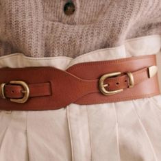 Sezane Giselle Belt. New With Tag. Chunky Belt, Natural Tan, Klein Blue, Brass Metal, Vegetable Tanned Leather, Black Belt, Parisian Style, Waist Belt, Smooth Leather