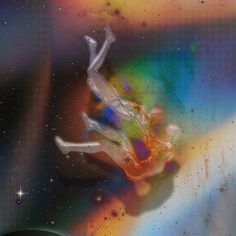 an abstract painting of a person floating in space