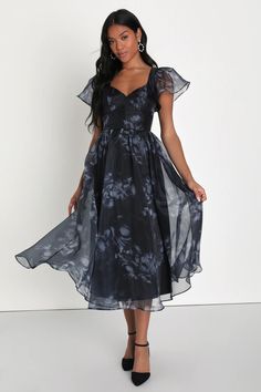 Fall Wedding Guest Dresses - Fall Wedding Outfits - Lulus Wedding Guest Dress Semi Formal, Semi Formal Wedding Guest Dress, Floral Wedding Guest Dress, Floral Organza Dress, Guest Ideas, Dark Floral Dress, Fall Wedding Outfits, Fall Wedding Guest Dress, Organza Dress