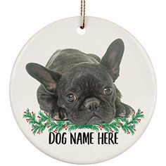 a christmas ornament with a dog's face on it