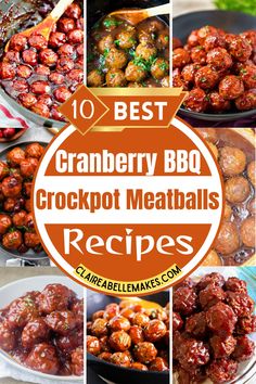 cranberry bbq meatballs recipe collage with the words cranberry bbq crockpot meatballs