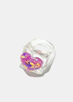 Clear Ring with Heart Purple/8 JEWELRY - Shop Miss A Heart Ring, Vintage Style, Vintage Fashion, Ring, Purple, Red, Pink, Color