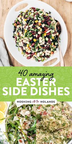 the cover of an easter side dish is shown in green and white, with four different pictures